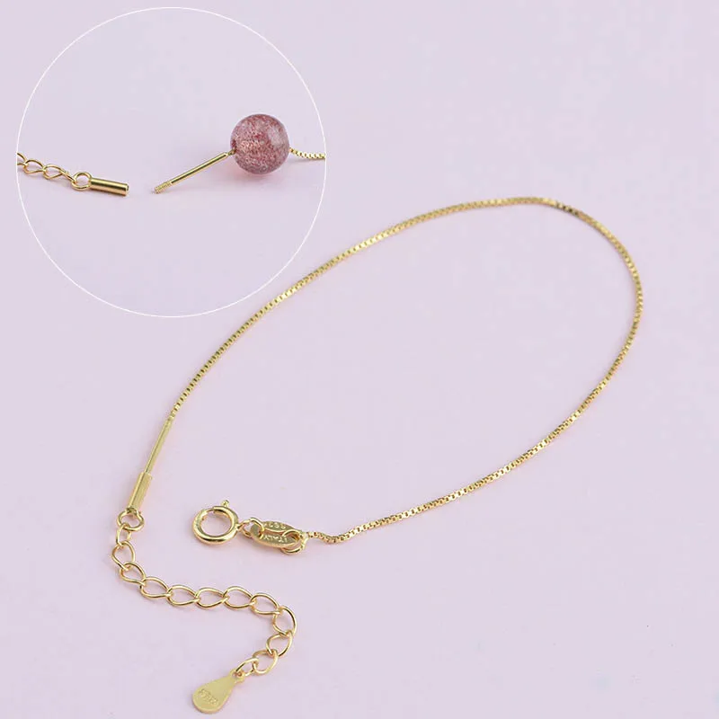 Gold Настоящая 925 пробы, Серебряная Золотая цепочка, аксессуары для изготовления ювелирных изделий своими руками, 15-43 см., ожерелье/браслет/ножной браслет для женщин - Цвет: Gold