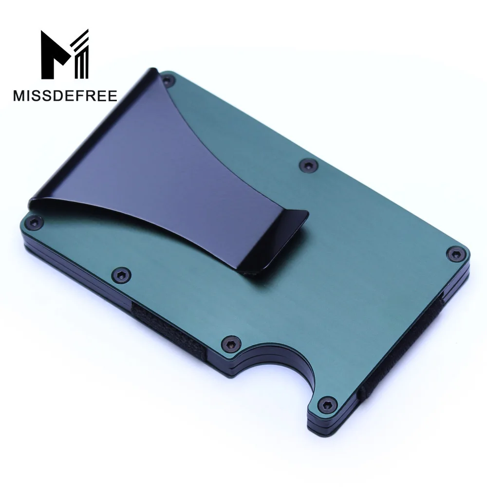 Металлический тонкий мини-кошелек RFID со съемным зажимом для денег, модный брендовый бизнес держатель для кредитных карт и удостоверений личности с защитой от ударов, чехол - Цвет: Зеленый