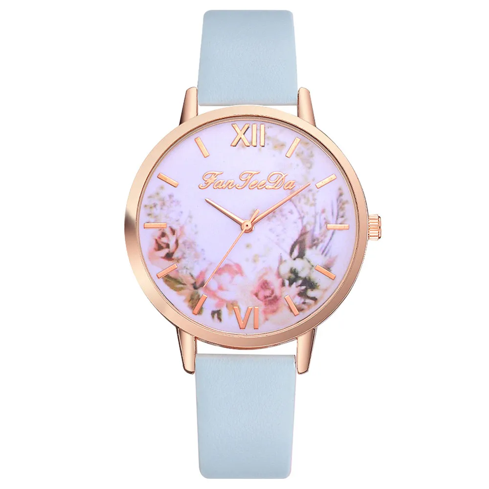 Sky Blue Relojes Para Mujer женские часы с кожаным ремешком, роскошные Брендовые Часы Times, женские часы, креативные часы с цветами, Bayan Kol Saati* A - Цвет: Sky Blue
