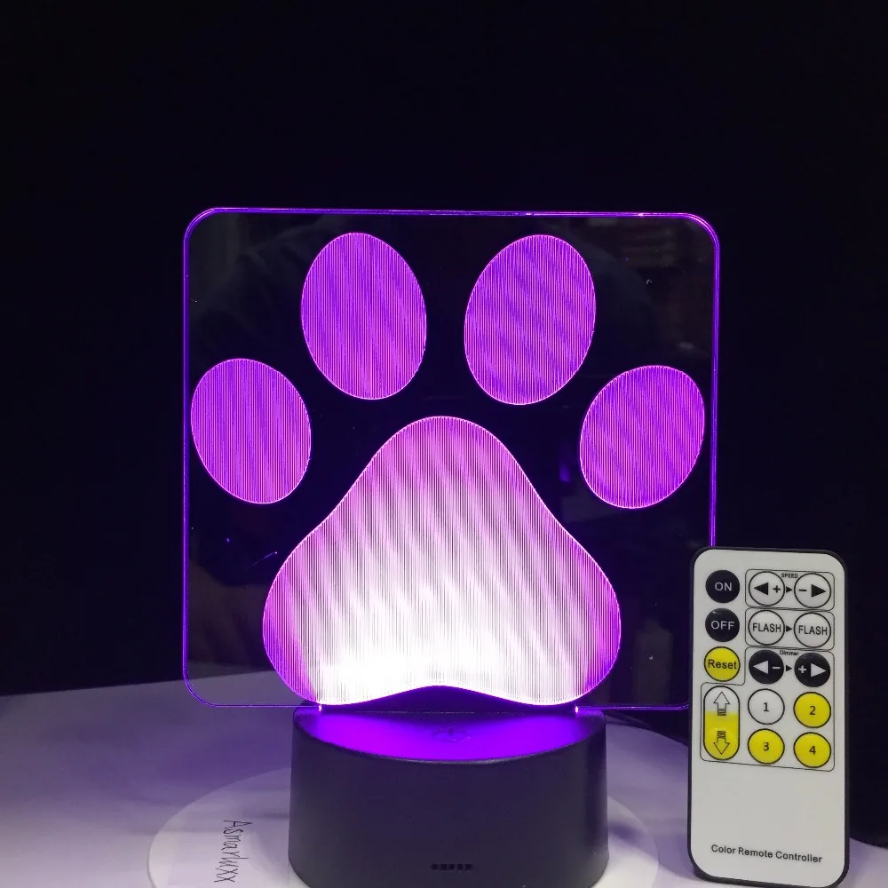 Щенок лампа 3D ночной Светильник собака следы лап детские игрушки светодиодный