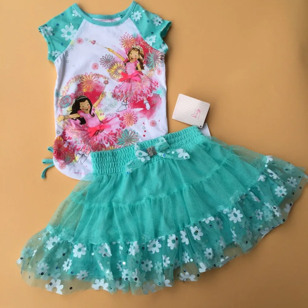 free shipping girl clothing girls Sofia grace &amp roise suits short sleeve t shirt + tutu skirt suit sets 2 piece set |