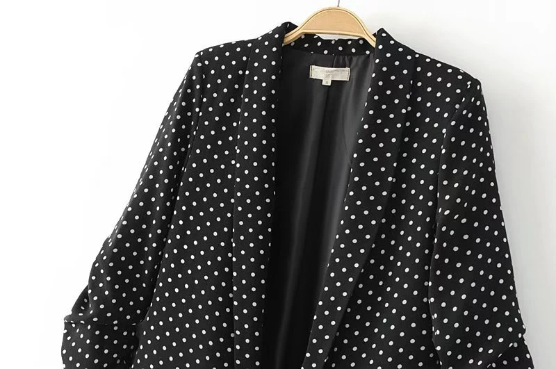 Heydress, осенняя Женская Повседневная Новинка, черный, со сложенным рукавом, офисный Женский блейзер, деловой пиджак, узор в горошек, Женская куртка