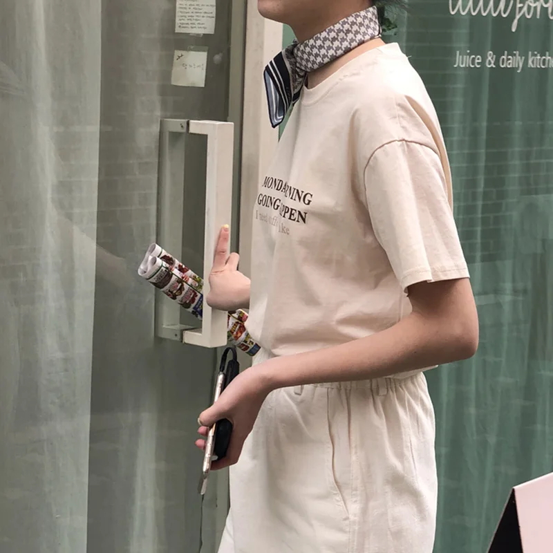 Женская хлопковая Футболка с буквенным принтом круглым вырезом|Футболки| |