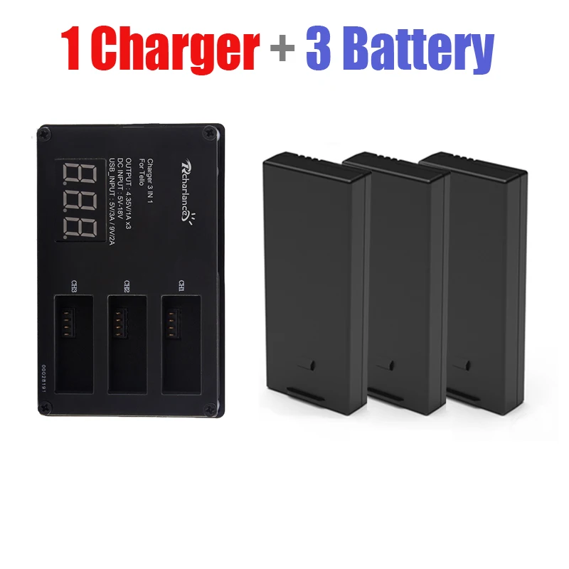 3 Battery 1 Charger DJI Tello аккумулятор+ Drone Tello зарядное устройство Зарядка для dji hub Tello аксессуары для летного аккумулятора - Цвет: 3 Battery 1 Charger