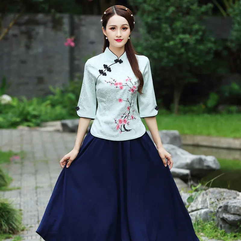 2019 Весна и лето новые женские вышитые тонкие для похудения модные рубашки