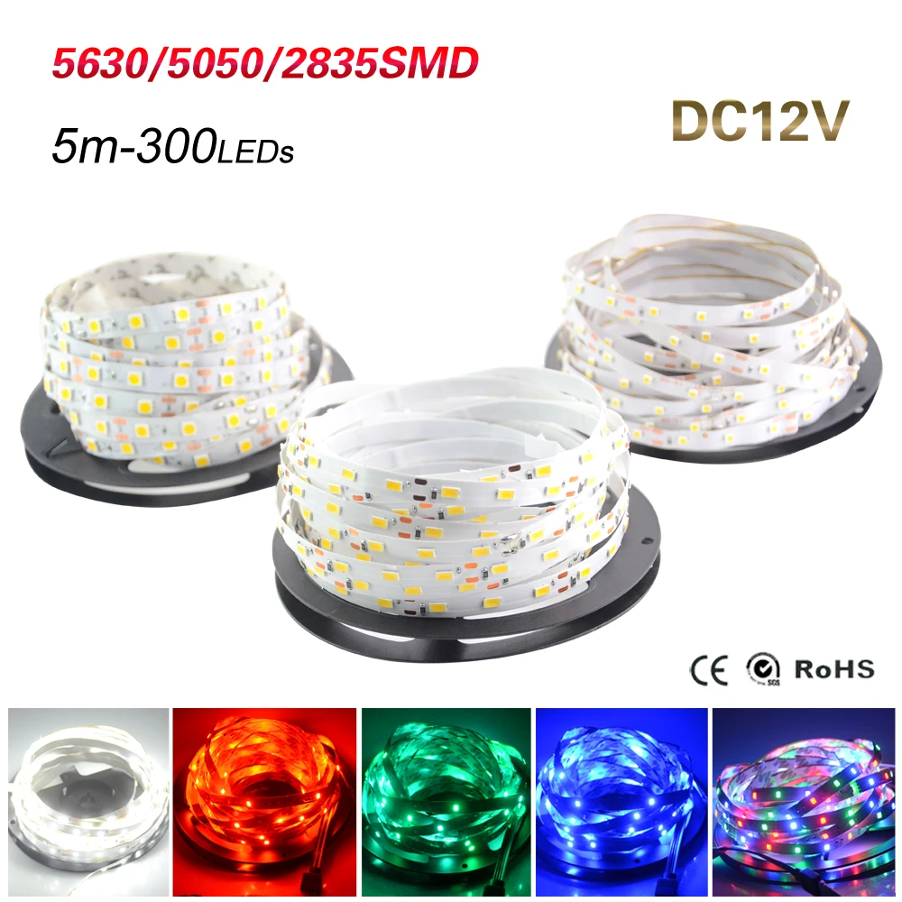 Светодиодная лента 5 м IP20 SMD3528 5050 5630 300 светодиодов|cabinet light led|tape led lightip20 rating |