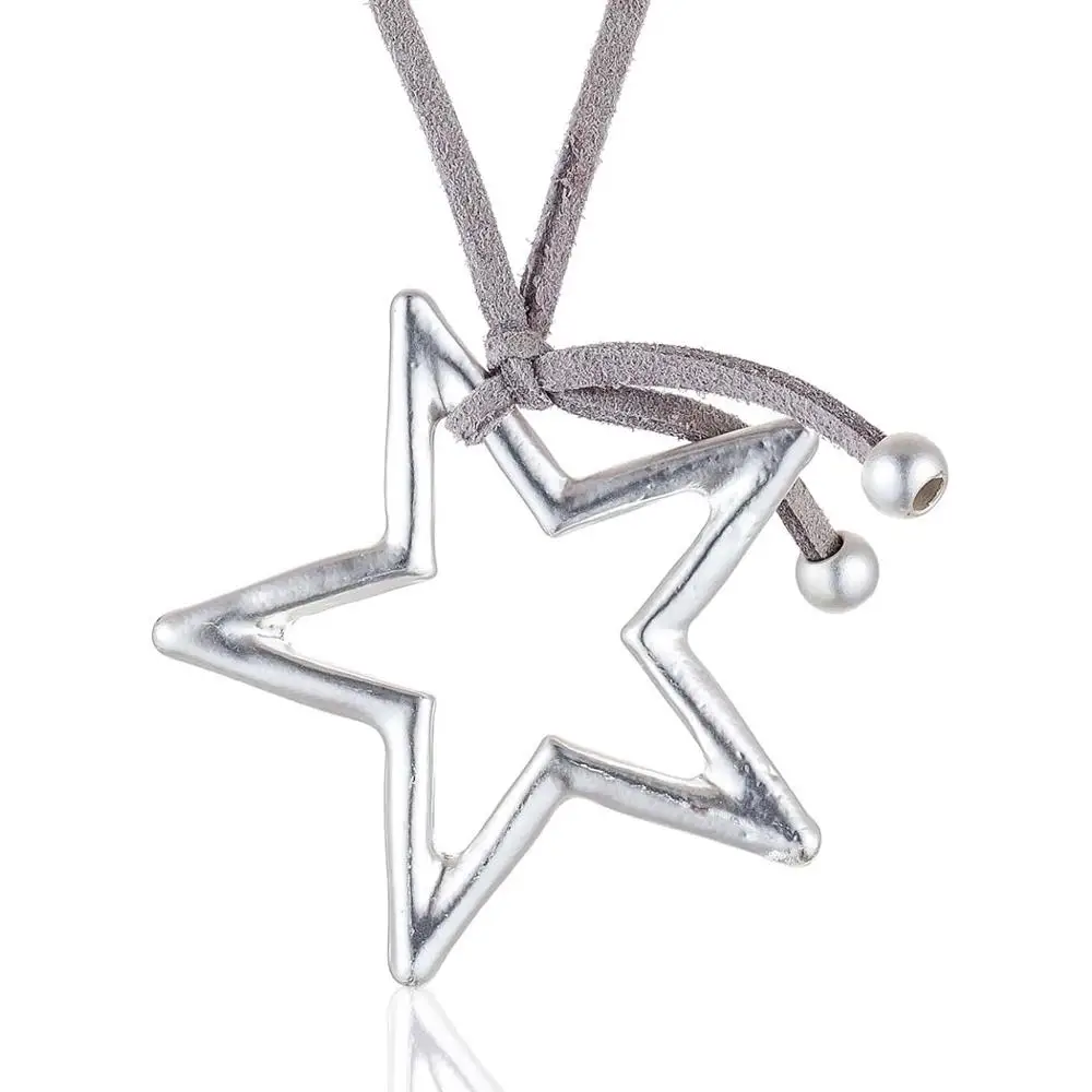 Light Grey Silver Новые длинные Цепочки и ожерелья Для женщин ювелирные изделия ожерелья и кулоны из нержавеющей стали и брелоком в форме звезды Для женщин в стиле collares mujer Чокер-колье bijoux femme(украшения своими руками - Окраска металла: Light Grey Silver