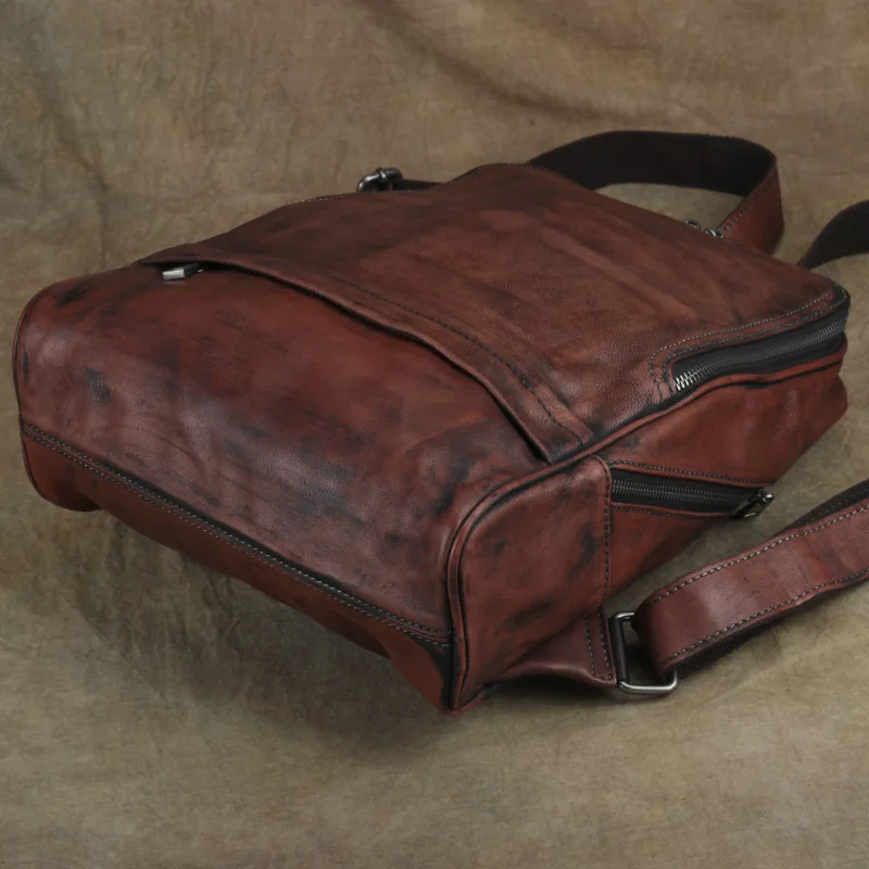 Nesitu High Quality New A4 Vintage Red Brown Genuine Leather Women's Backpack Female Girl Lady Travel Bags M002