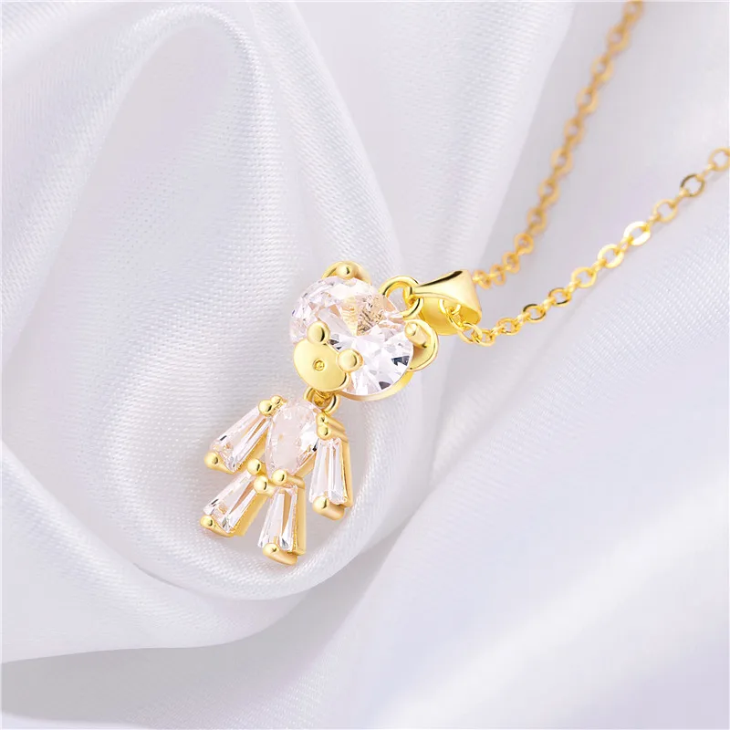 

JUWANG 2021 New Fashion Chokers Necklaces Cubic Zirconia Bear Pendant Chain Necklaces For Woman Girls Gifts Pendientes Mujer