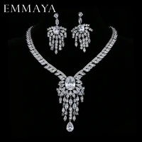 emmaya christmas gift luxury silver color cz crystal necklace drop earrings pendant jewelry wedding jewelry sets free shipping
