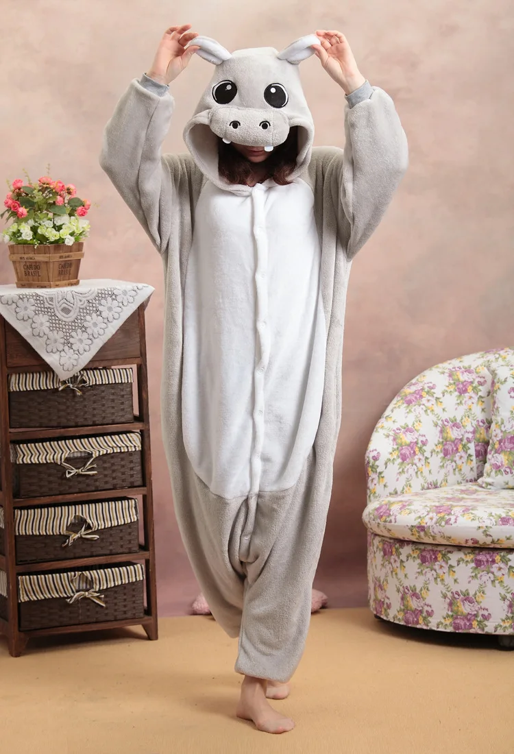 Pijama de hipopótamo con dibujos animados Unisex, ropa de dormir, disfraz de Cosplay para adultos