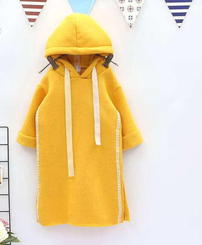 Осеннее цельнокроеное Повседневное платье с капюшоном для девочек, теплый и плотный материал