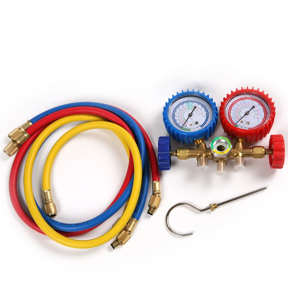 Новый набор R134A R12 R22 R502 AC манометры двойной клапан с 3 цветами шлангов для