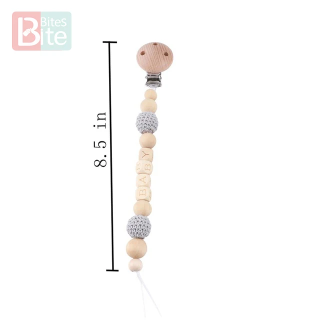 Black Pacifier Clip 1 Набор детских деревянных прорезывателей для зубов, Соска-пустышка, цепочка с зажимом, буковое кольцо для грызунов, детская погремушка для кормления, пищевая игрушка из силиконовых бусин - Цвет: Black Pacifier Clip
