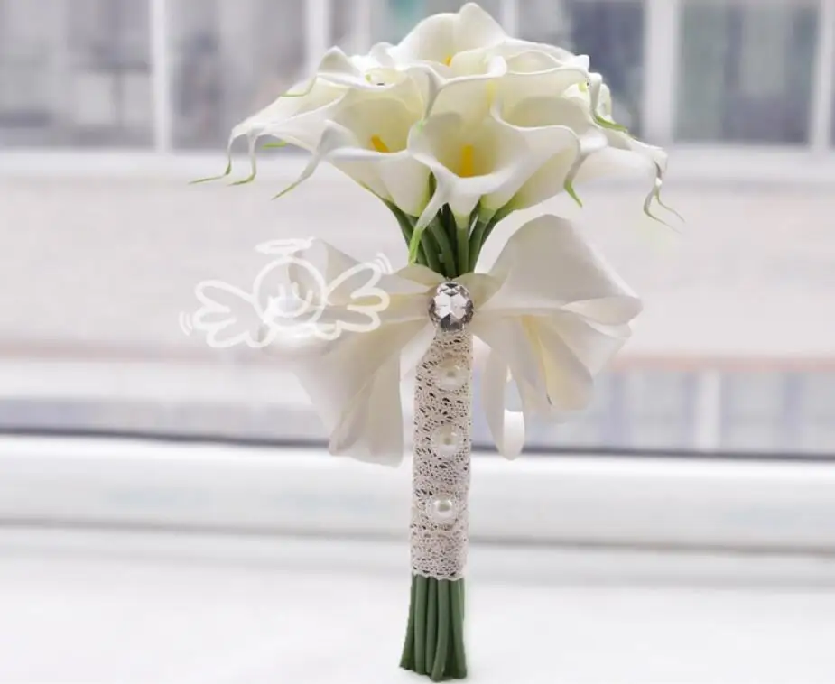 White 18pcs Красивый полиуретан на ощупь как настоящий искусственный 6-30 шт желтая белая Калла Лилия подружки невесты цветок девушка Keepsake палочка Свадебный букет невесты - Цвет: White 18pcs