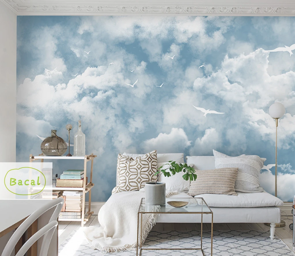 

Custom 3D Mural Wallpaper Stereo Blue Sky White Clouds Dove Nature Landscape Photo wallpapers for living room 16d papel mural