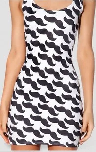 Fashion Women summer casual dress galaxy digital print women sexy bodycon Slim round neck Small beard Mustache | Женская одежда