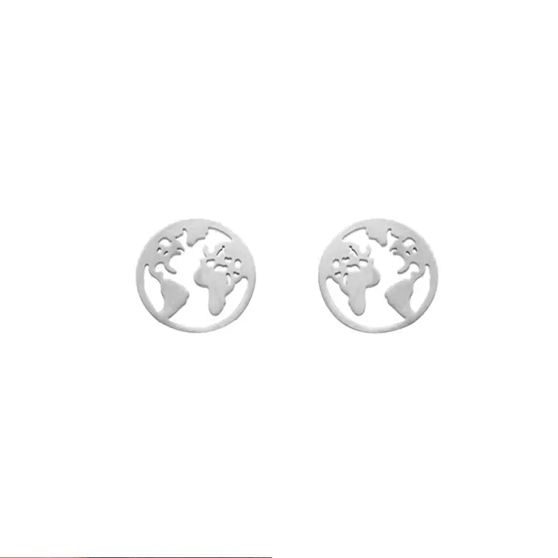 Steel color Earring Серьги-гвоздики карта земли круглые уникальные модные ювелирные изделия из нержавеющей стали круг девушки 4 цвета 1 пара путешествия карта мира выдалбливают - Окраска металла: Steel color Earring