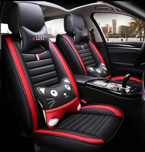 red cute plus Новое поступление, кожзам, подушки для автомобильных сидений, не двигаются, универсальный чехол для сидений, чемодан, не скользит, общие подушки для сидений - Название цвета: red cute plus