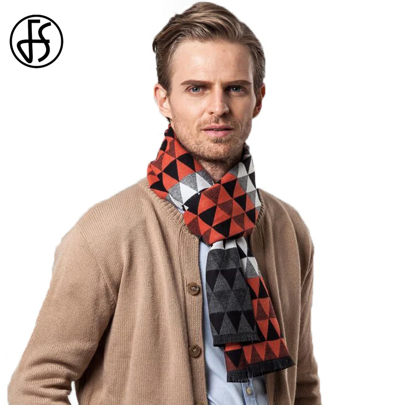 

FS зимний теплый кашемировый шарф для мужчин Роскошная шерсть пашмины геометрические Дизайнерские шарфы вязаные шали из фуляра Homme 2022