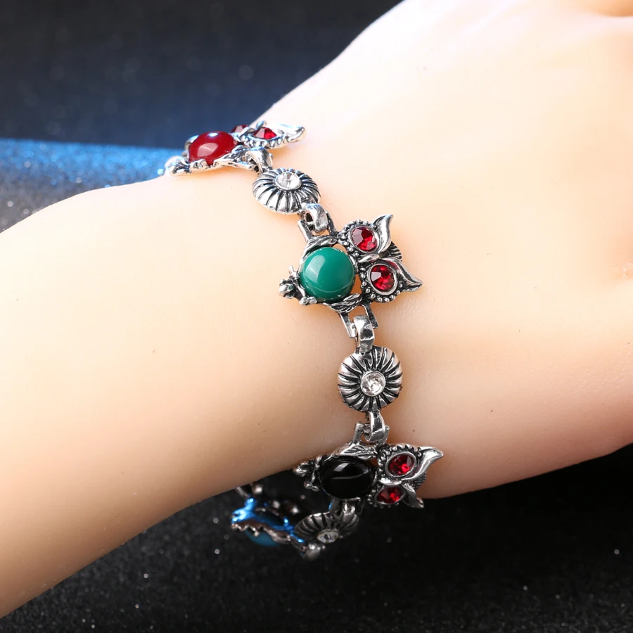 Kinel Винтажные Ювелирные изделия браслет в виде совы для женщин Серебряный цвет