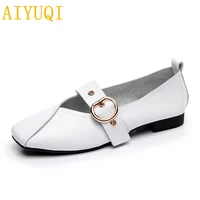 aiyuqi casual women shoes 2021 spring new genuine leather mother flat shoes big size 41 42 43 square soft bottom women shoes