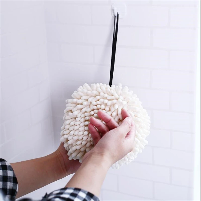Красивое подвесное полотенце для рук плотное сухое с шариком практичное шенилле