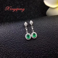 xin yi peng 925 silver plating 18 k white gold inlaid natural emerald stud earrings women earrings elegant fashion