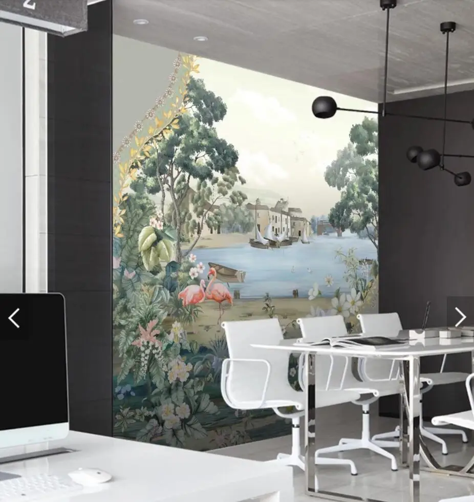 Tropical Leaves Flamingo Wallpaper Mural Photo for Living Room Bedroom Printed Wall Paper Contact 3d Murals | Обустройство дома