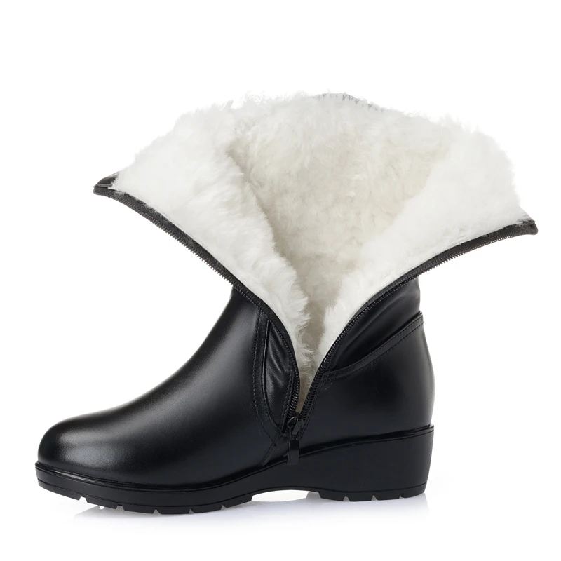 

YAERNI Winter Boots Natural Wool Inside Warm Shoes Women Genuine Leather Shoes Handmade Snow Boots Footwear Botas E327