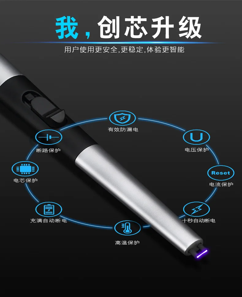 Металлический usb-поджигатель дуги для кухни, барбекю, Свеча для зажигания, пистолет с зажигателем, импульсная Электронная зажигалка, ветрозащитная, для улицы