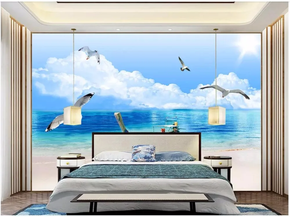 Пользовательские фото обои 3d фрески голубое небо белые облака морской пейзаж ТВ