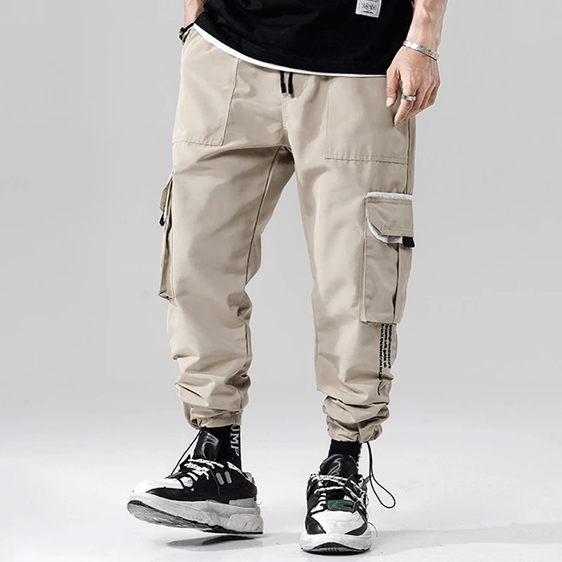 

New Color Patchwork Printed Letter Big Pockets Fashion Men's Jogger Trousers Autumn Casual Male Cargo Style Pants Streetwear