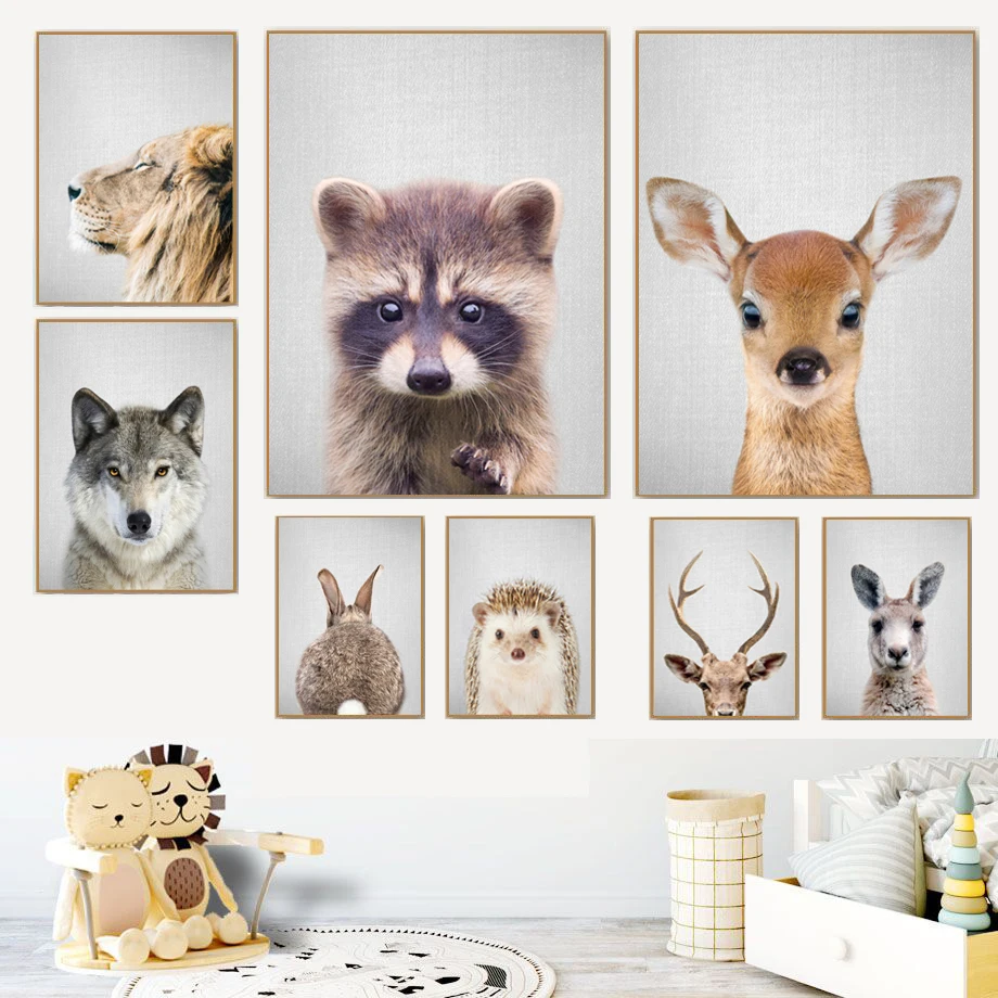 Милый Лев олень енот кролик волк животные настенная живопись на холсте