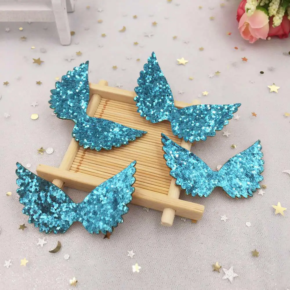 Blue Новинка, 20 штук, милые блестки, блестки, фетр, ткань, крылья ангела, нашивки, аппликации для детских головных уборов, сделай сам, SA35 - Цвет: Blue