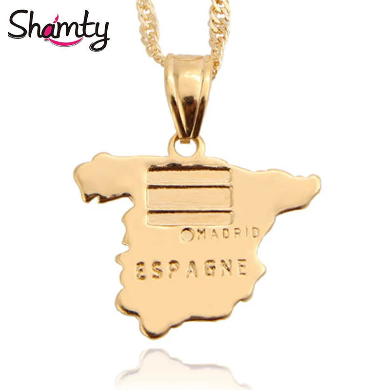 Ожерелье Shamty унисекс с картой Испании стандартное ожерелье цепочка из чистого