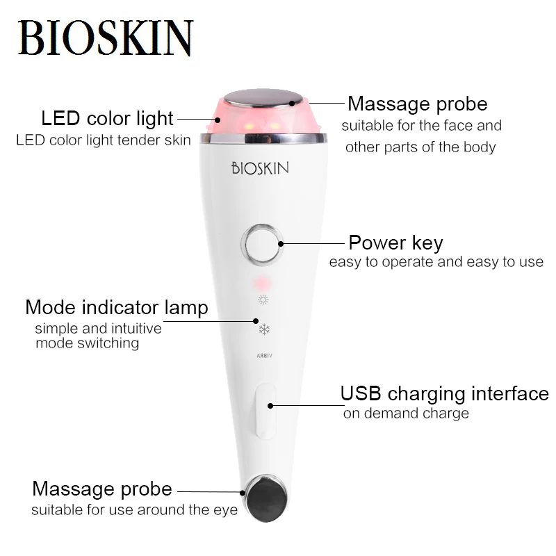 BIOSKIN Массажер для красоты лица, горячий холодный уход за кожей, синий красный светильник, подтяжка кожи, омоложение, отбеливание