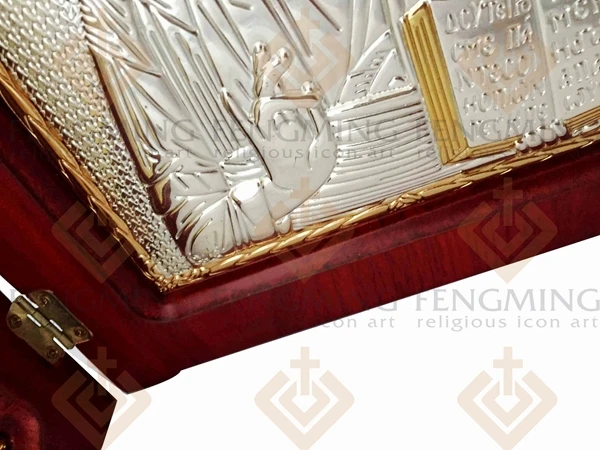 Плакированная икона из дерева МДФ двойная металлическая Серебряная изображения