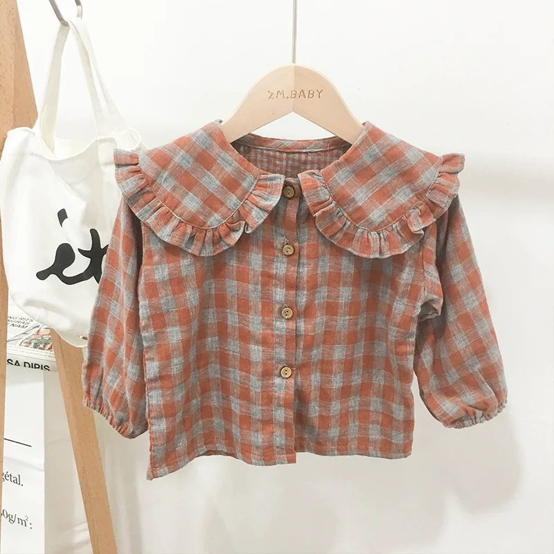 Осенние винтажные клетчатые рубашки с кукольным воротником для девочек