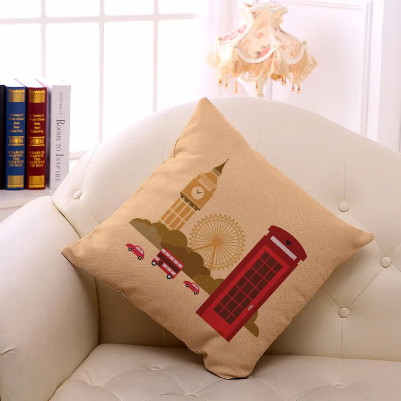 Decorative Pillow Case Vintage England London Style Pillowcase 17.5 Inches Cotton Linen Chair Seat Throw Cover L1001 | Домашний