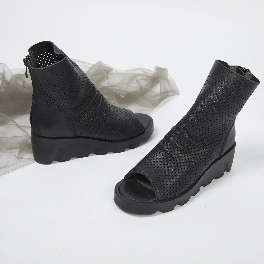 Новинка весна лето 2019 ботинки с открытым носком из воловьей кожи верхним слоем