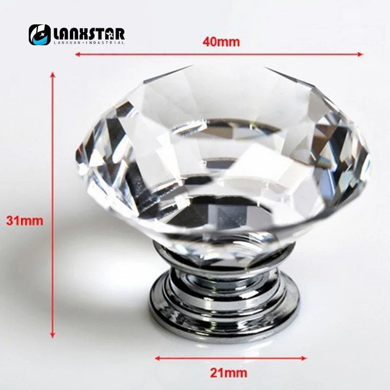 Новая модная прозрачная стеклянная ручка 10 шт./лот 40 мм в форме алмаза для шкафа