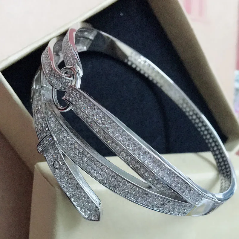 rhodium silver Zlxgirl ремень в форме для женщин размеры micro pave Установка Браслет аксессуар идеальный медные, золотистого цвета и браслет бижутерия - Окраска металла: rhodium silver