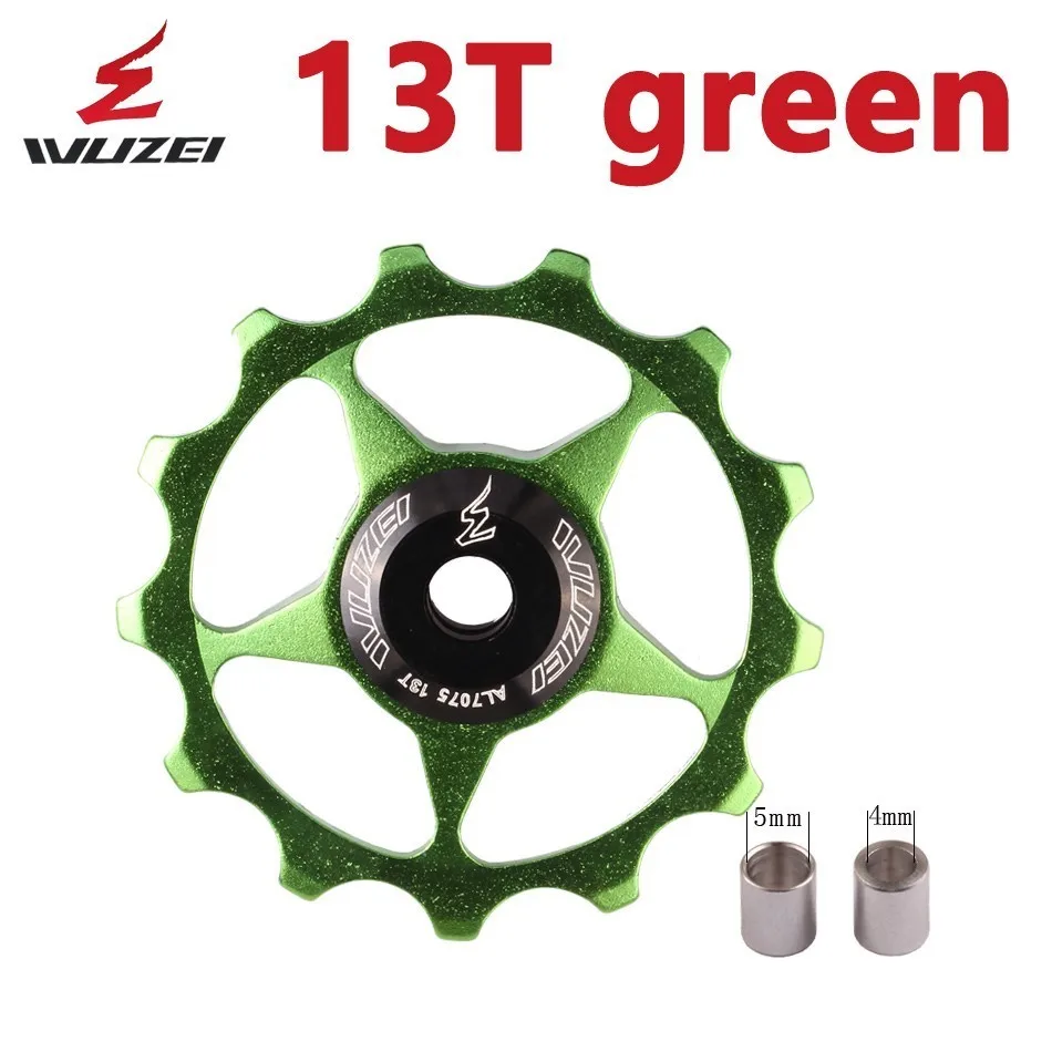 13T bearing green 1 шт. горный велосипед задний переключатель направляющий натяжной шкив из алюминиевого сплава 13 т Натяжное колесо MTB/дорожный велосипед задний переключатель запчасти - Цвет: 13T bearing green