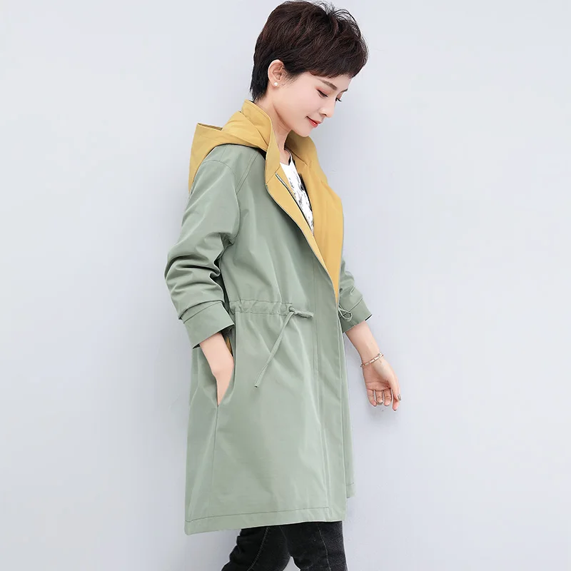 Новинка 2019 весенне осенний Тонкий Повседневный Тренч Женская куртка с капюшоном