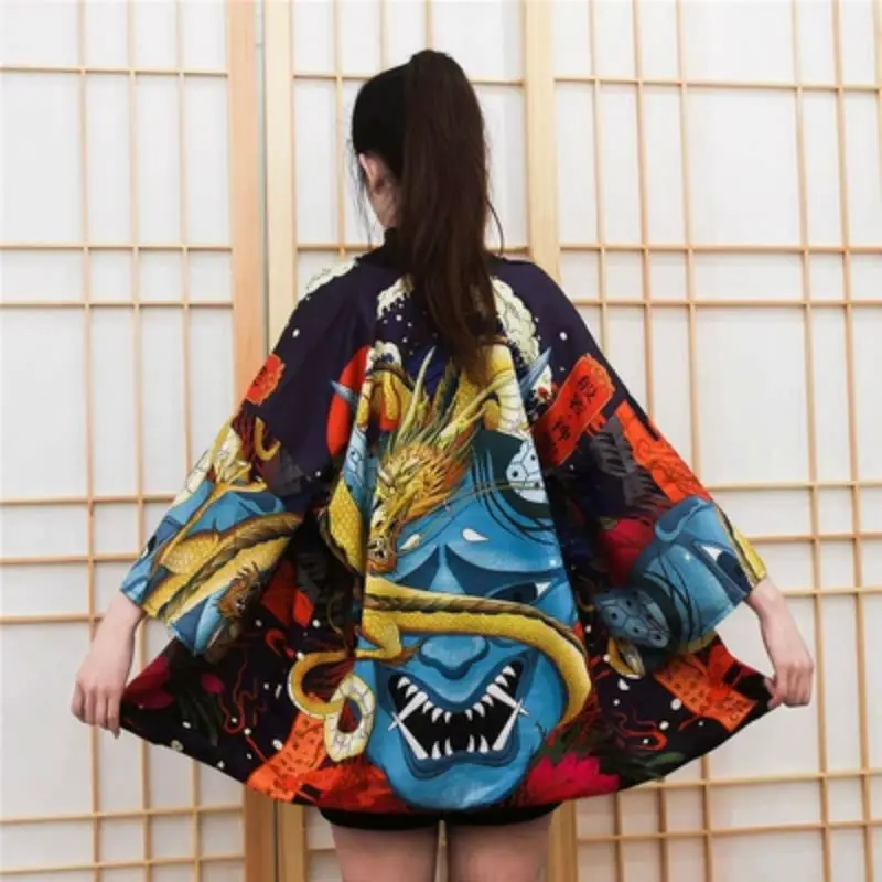 

Japanese Traditional Harjuku Yukata Kimono Cardigan Chic Girl Cosplay Japanese Clothes Digital Dragon Print Casual Y Kimonos