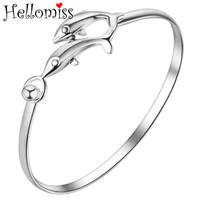 double dolphin bangle bracelet for women simple round bangles adjustable bracelets brand jewelry gifts for girls pulseira mujer