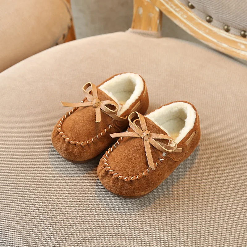 2018 г. Зимняя детская обувь кашемировые Лоферы для девочек и мальчиков от 0 до 1