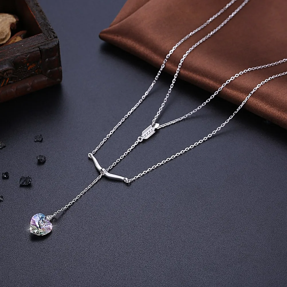 Crystal Heart pendant Long Necklace Sliver Plated women Jewelry Christmas Gift 45mm chain Wedding Birthday Party Gifts Female | Украшения и