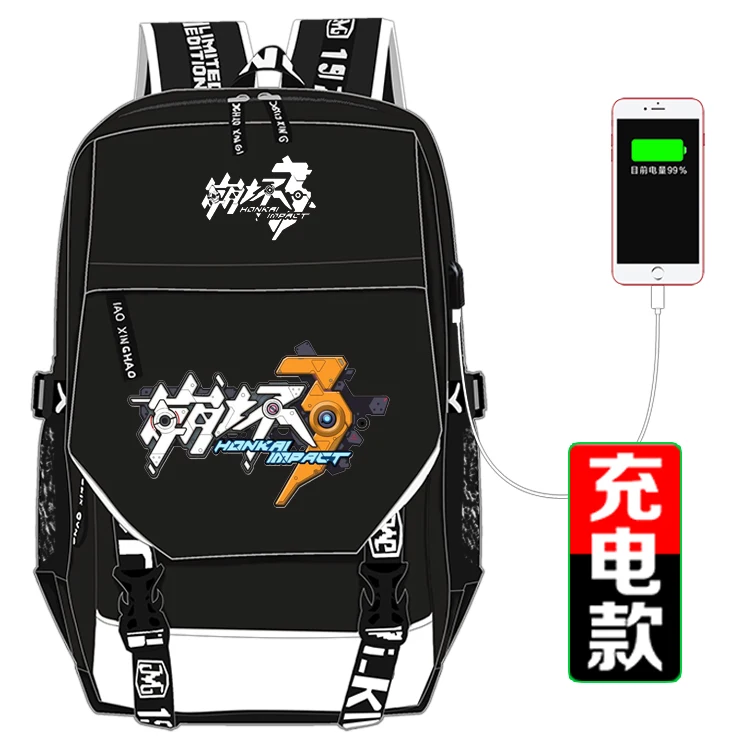 Honkai Impact 3 Печать Рюкзак киана каслана косплей женский рюкзак USB интерфейс ноутбук Рюкзак Холст Школьные сумки - Цвет: E